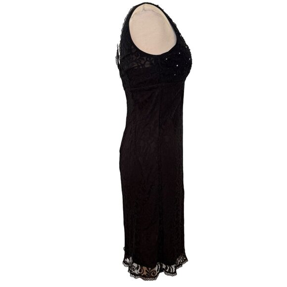 Black Y2K‎ Sleeveless Formal Dress Sequin Lace Bodice Babydoll V Neck & Back 8 - Picture 3 of 11
